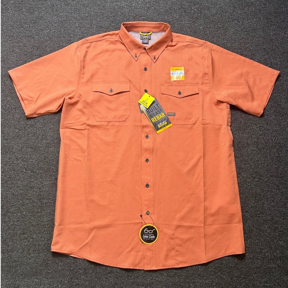 Ariat Rebar Work Shirt Brick Mens Large Tall Venttek Durastretch UPF 50 NEW